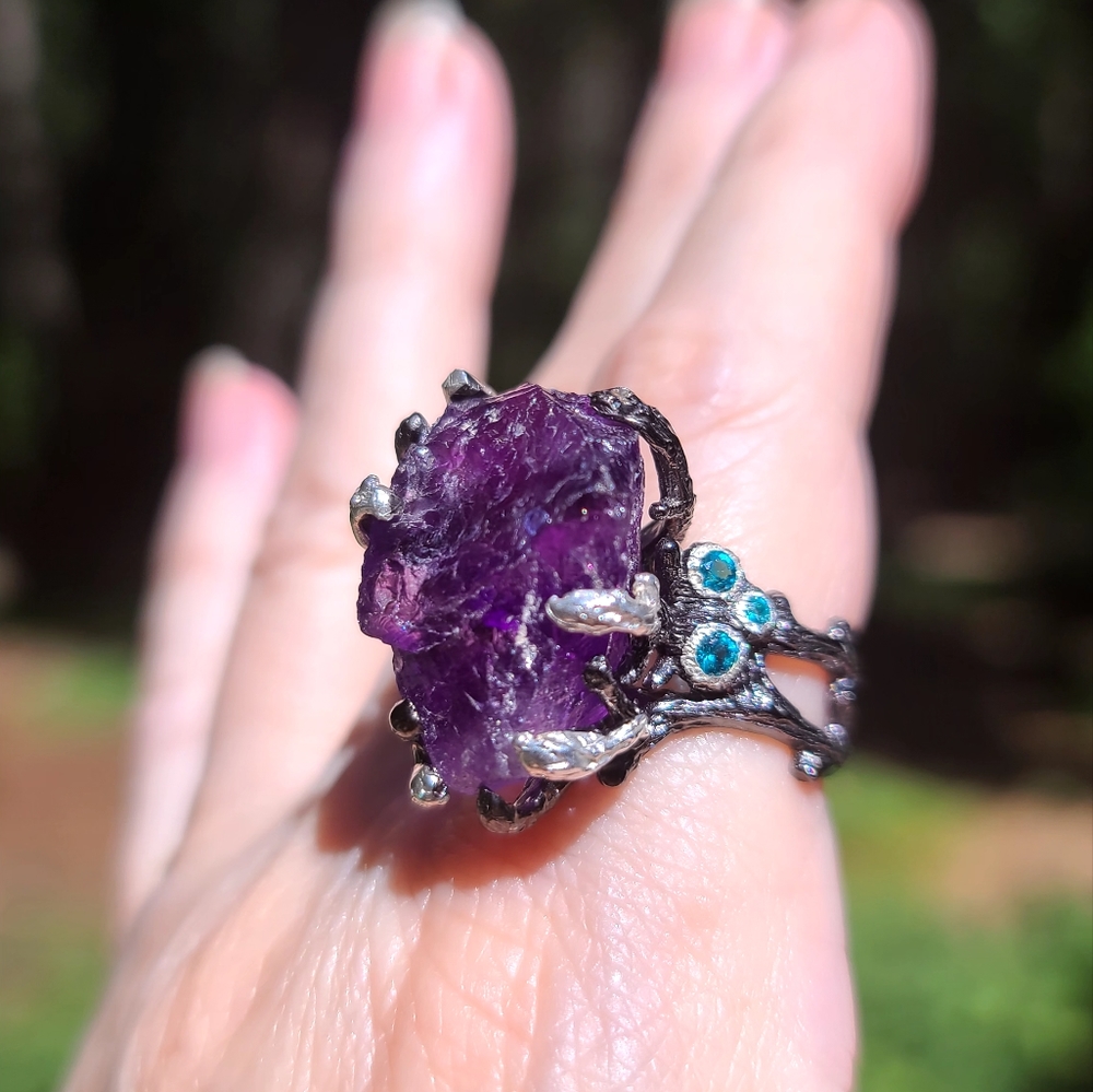 Deep Amethyst raw crystal Branch Sterling ring sz8 - Picture 9 of 9